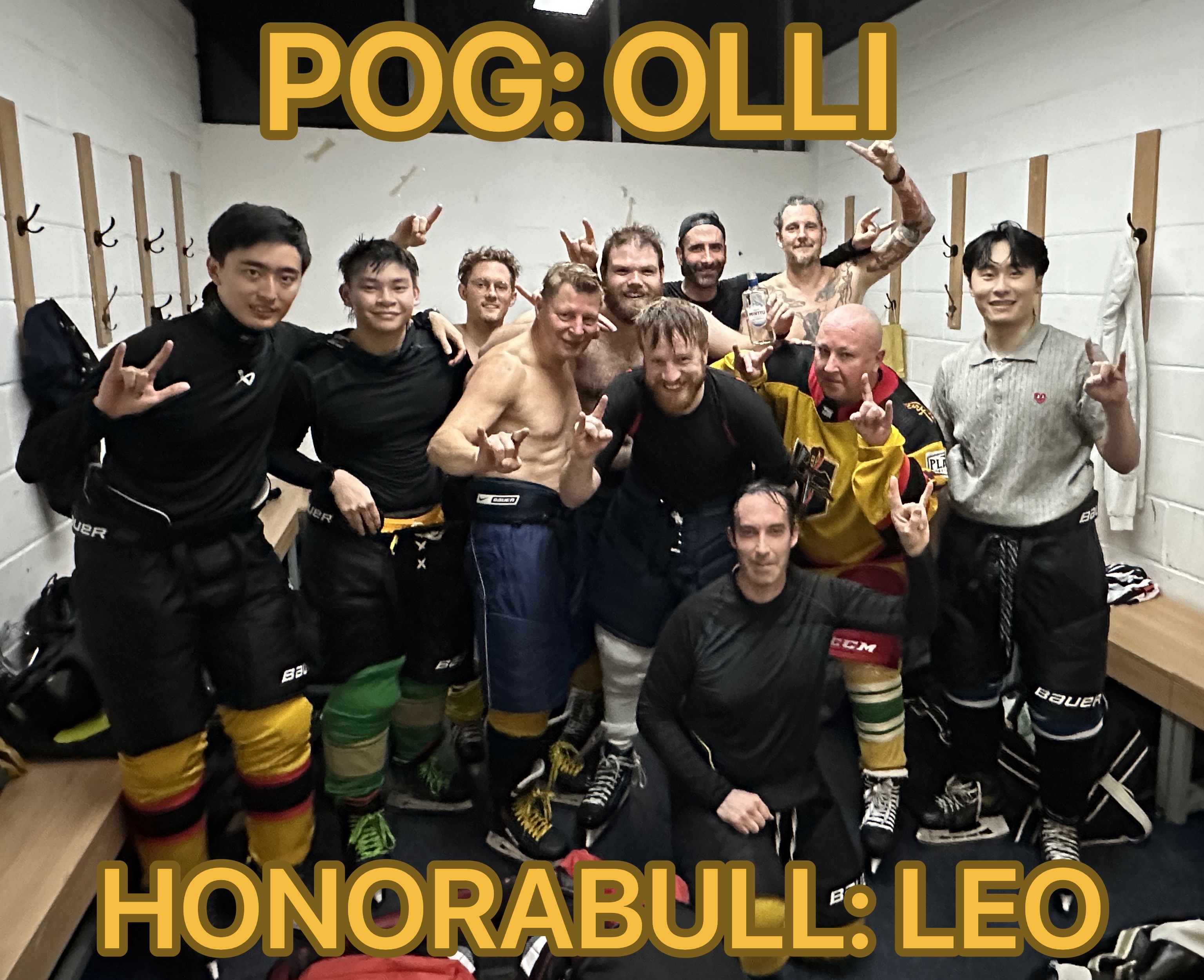 Bulls Week 3 locker-room team photo celebrating their win